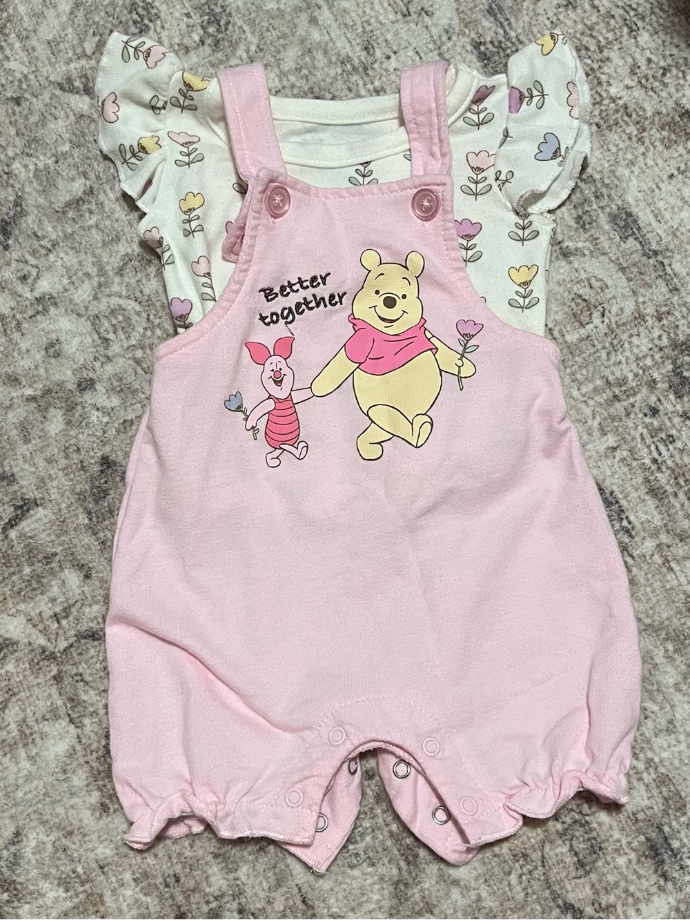 Pink Winnie the Pooh & Piglet Baby Overalls Romper